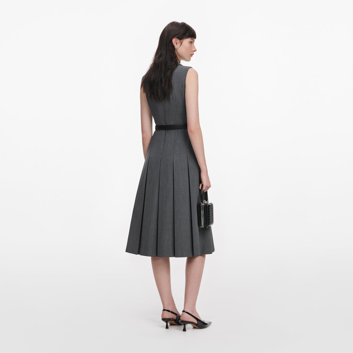ivry self ported pleated dress with belt Self Portrait Belted Pleated Chiffon Midi Dress