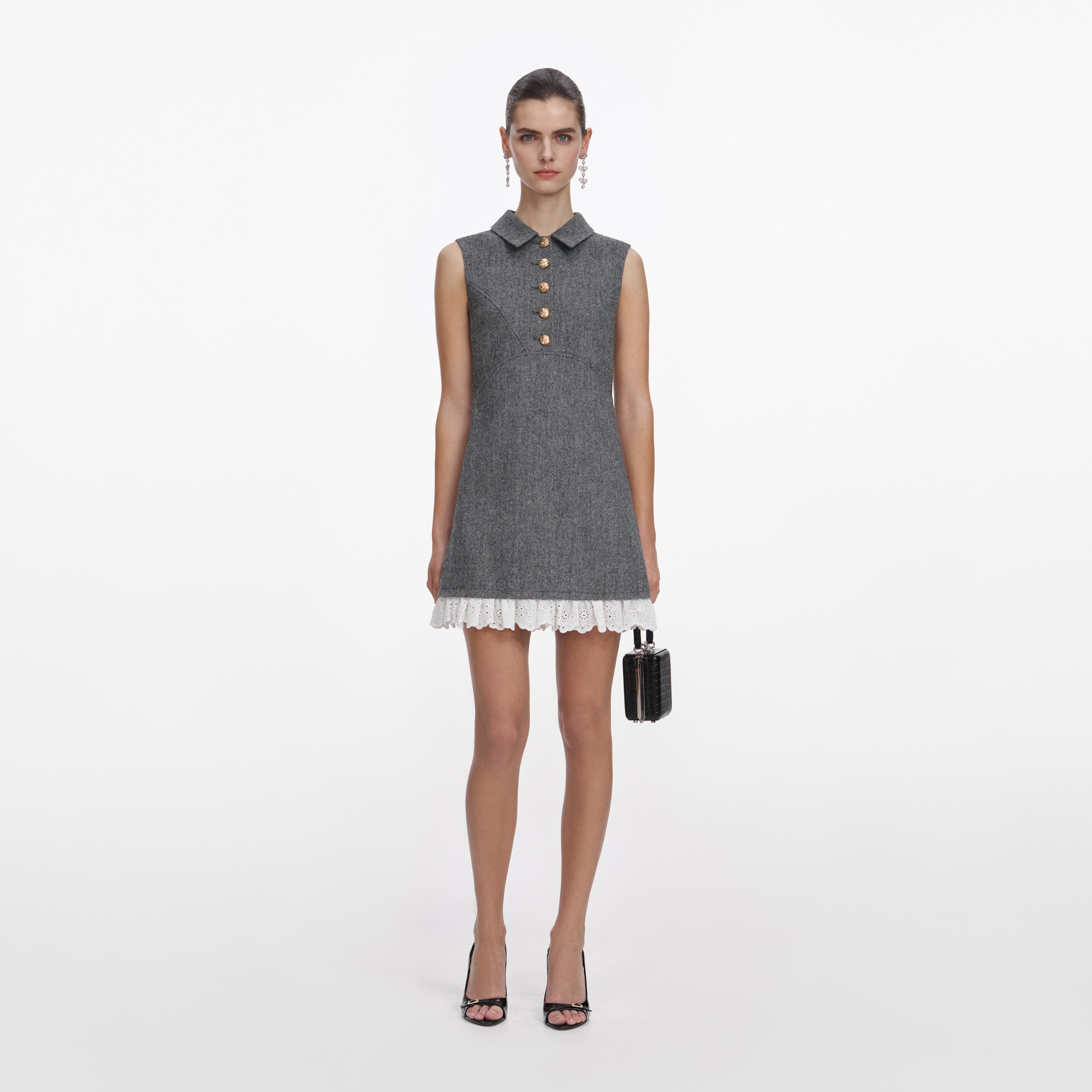 Grey Herringbone Mini Dress