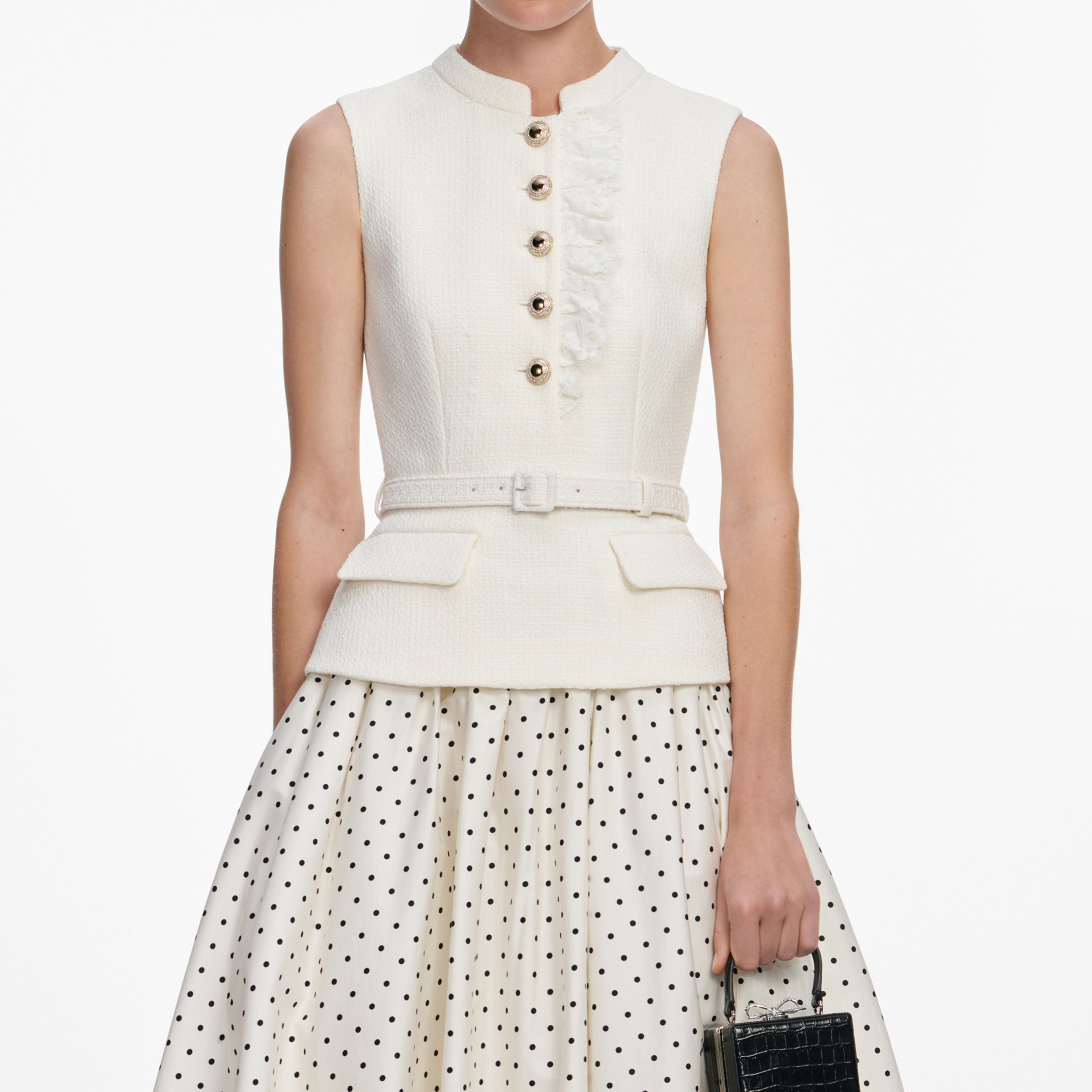 Cream Boucle Polka Dot Midi Dress