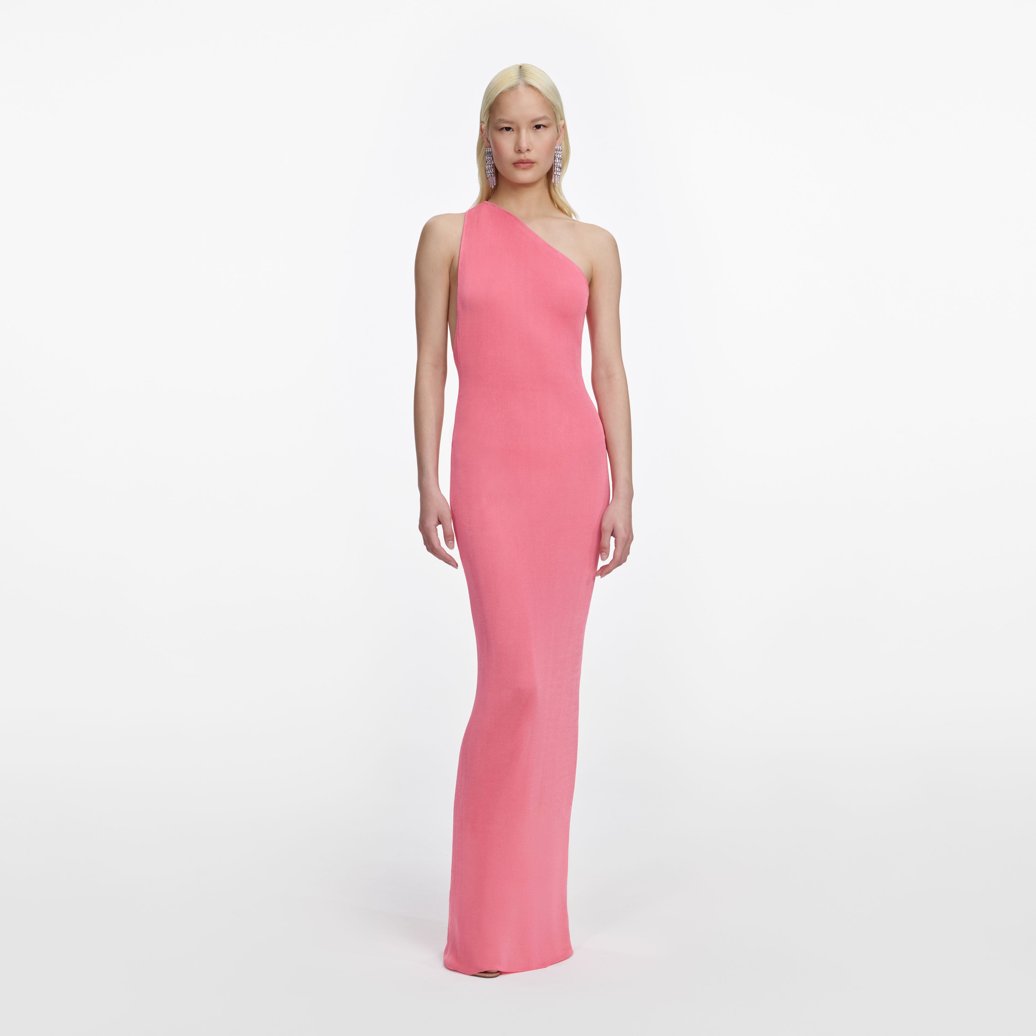 Pink Viscose Knit One Shoulder Maxi Dress