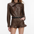 Brown Faux Leather Playsuit