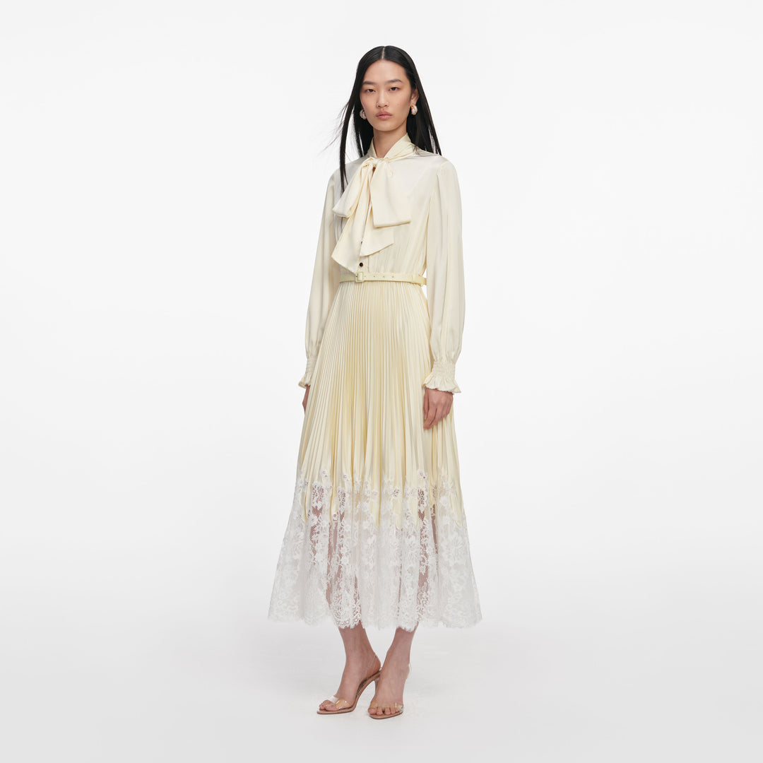 Yellow Satin Lace Midi Dress – self-portrait