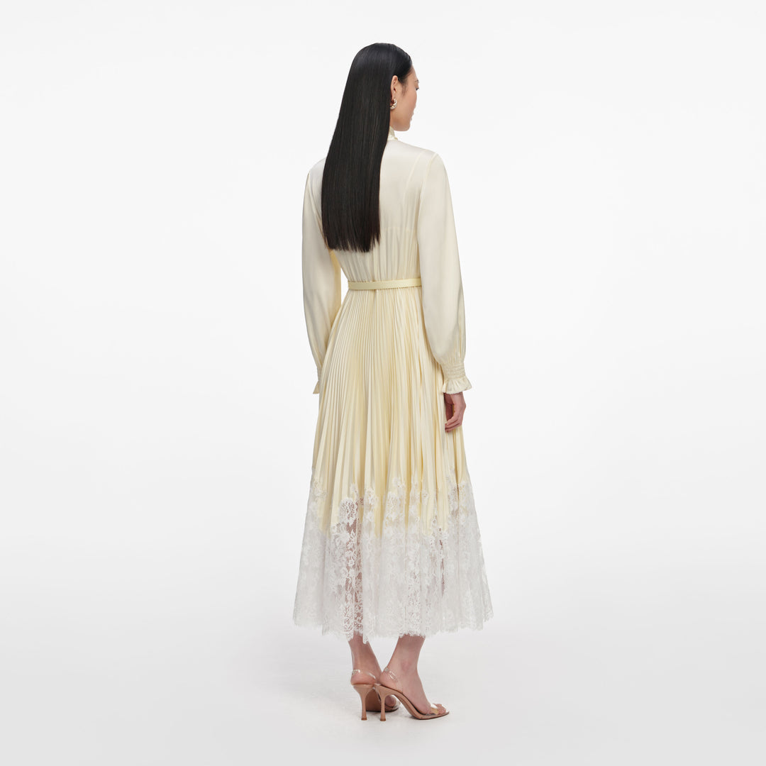 Yellow Satin Lace Midi Dress – self-portrait