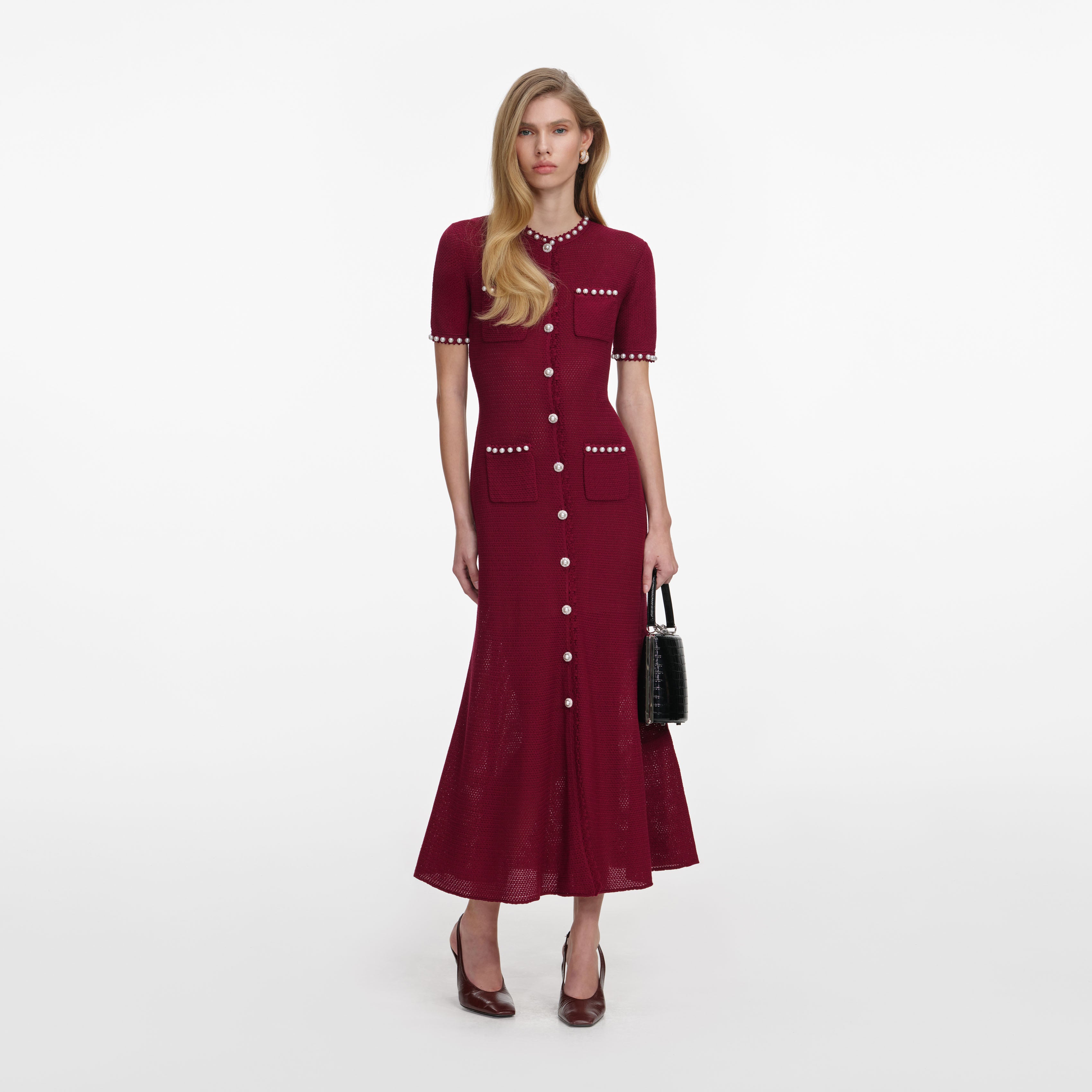 Burgundy Pearl Knit Midi Dress
