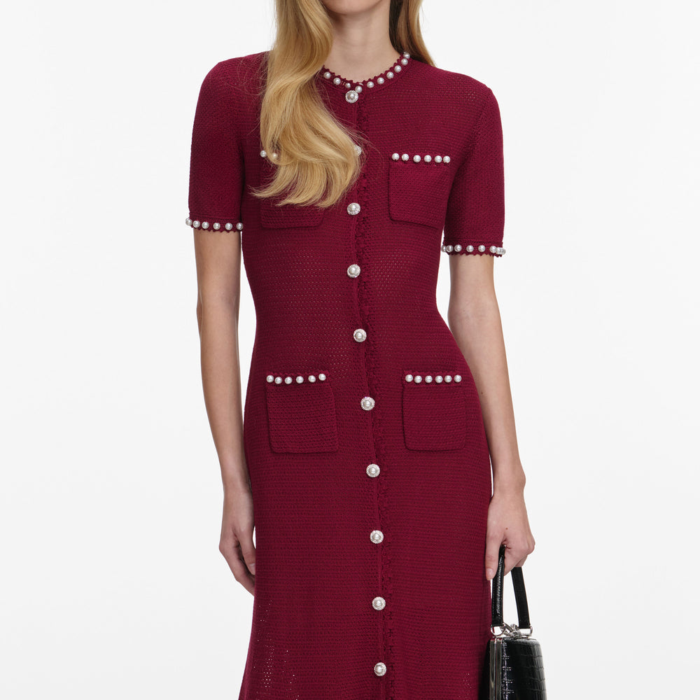 Talia Pearl Dress-Burgundy