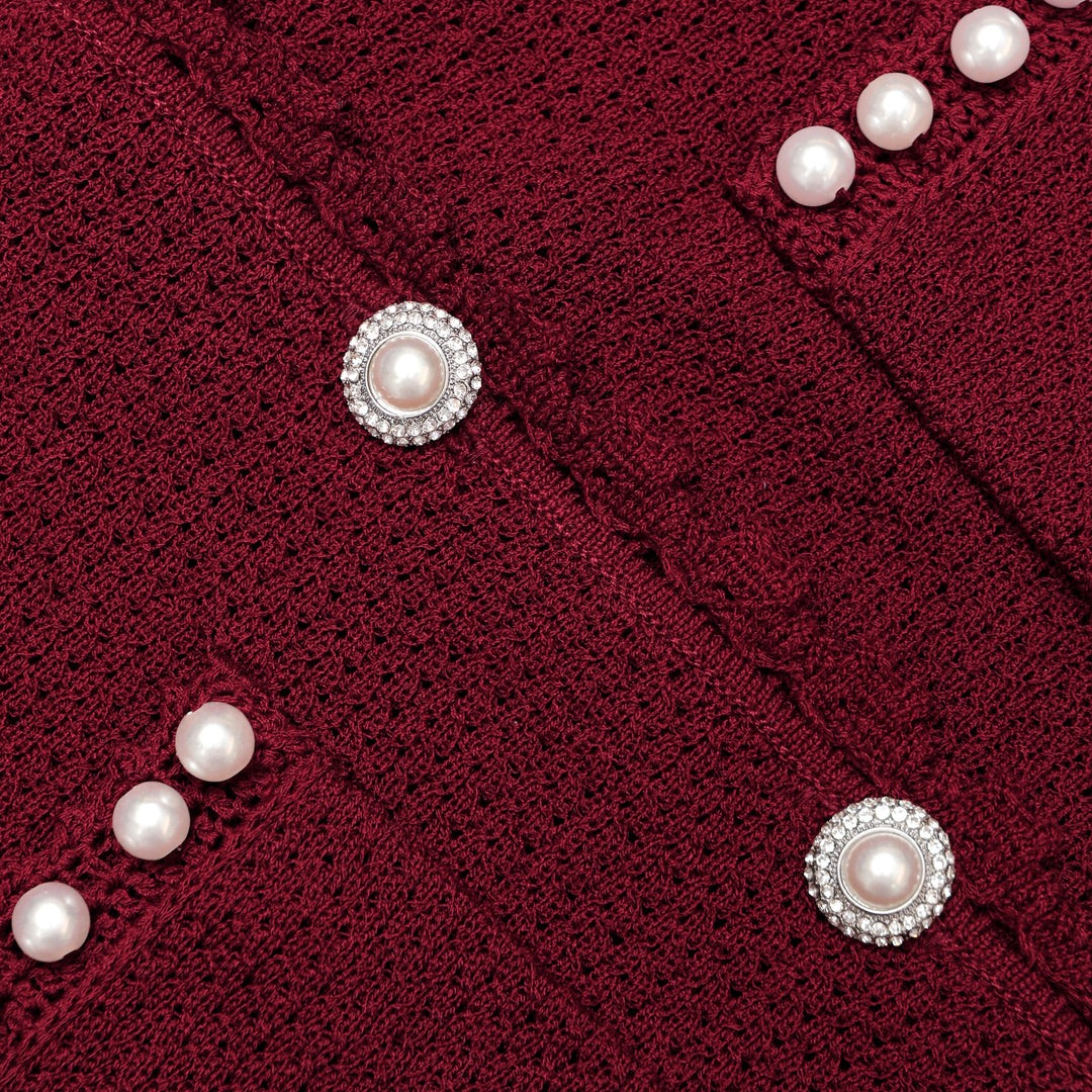 Burgundy Pearl Knit Midi Dress – self-portrait