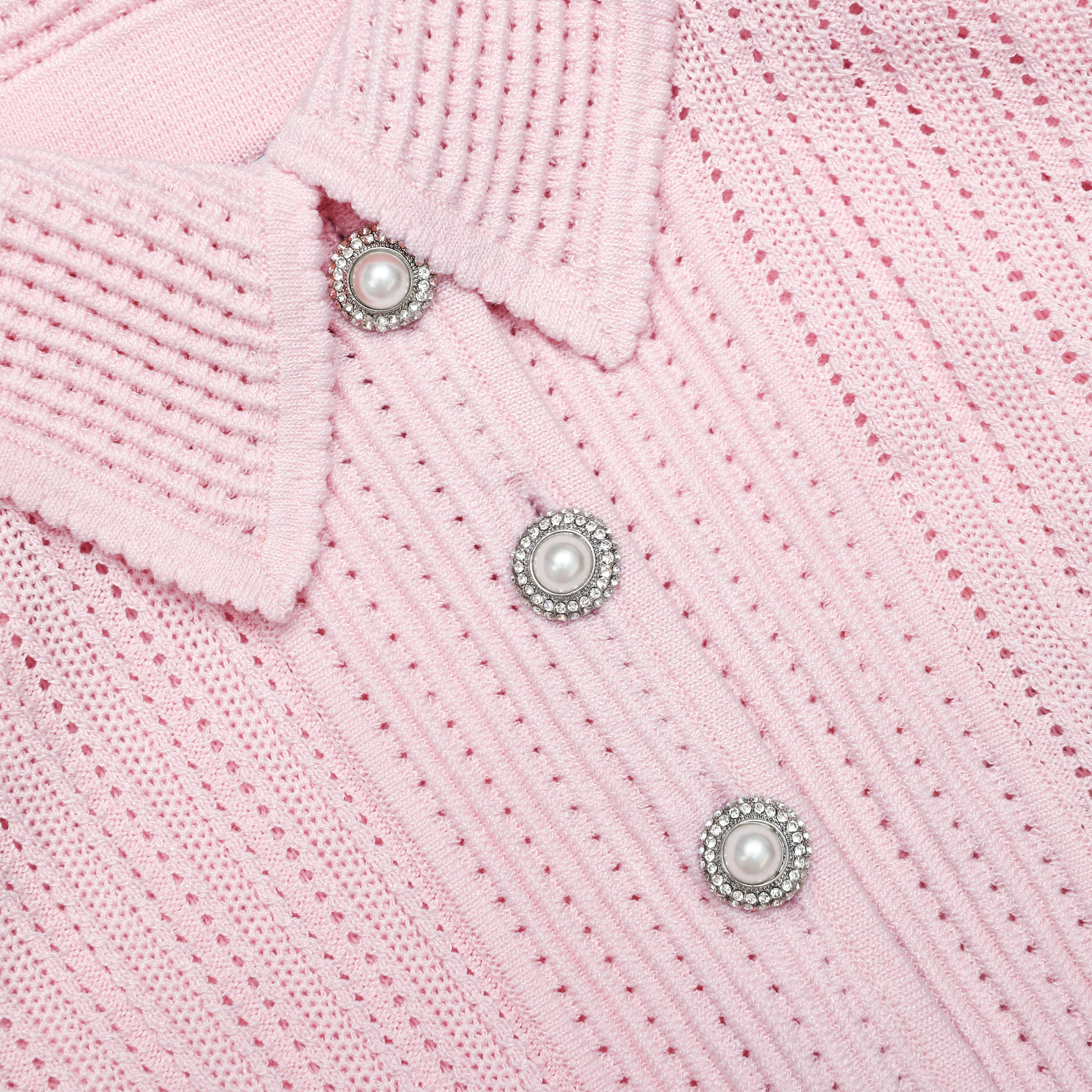 Pink Pointelle Peplum Knit Midi Dress