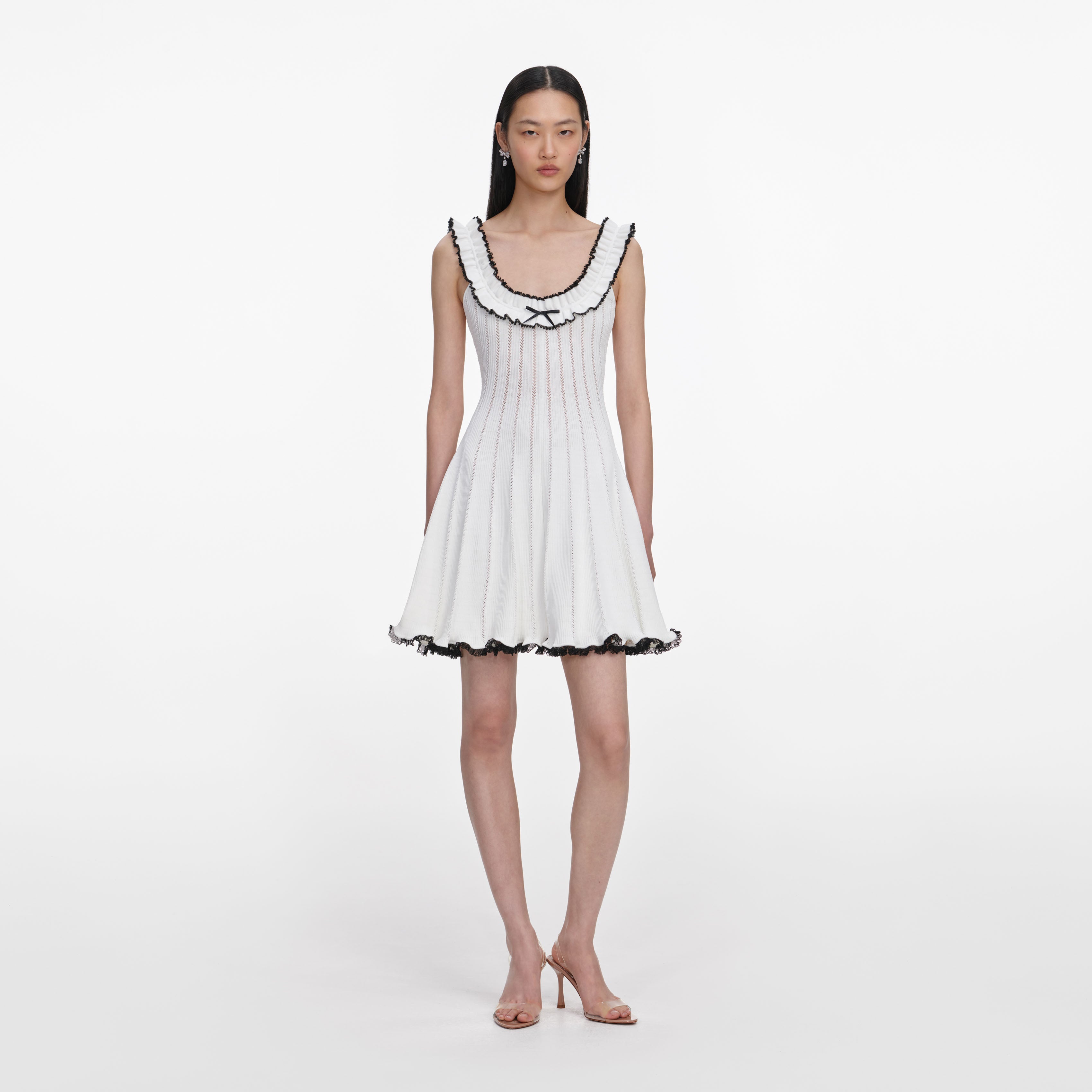 White Contrast Trim Knit Mini Dress