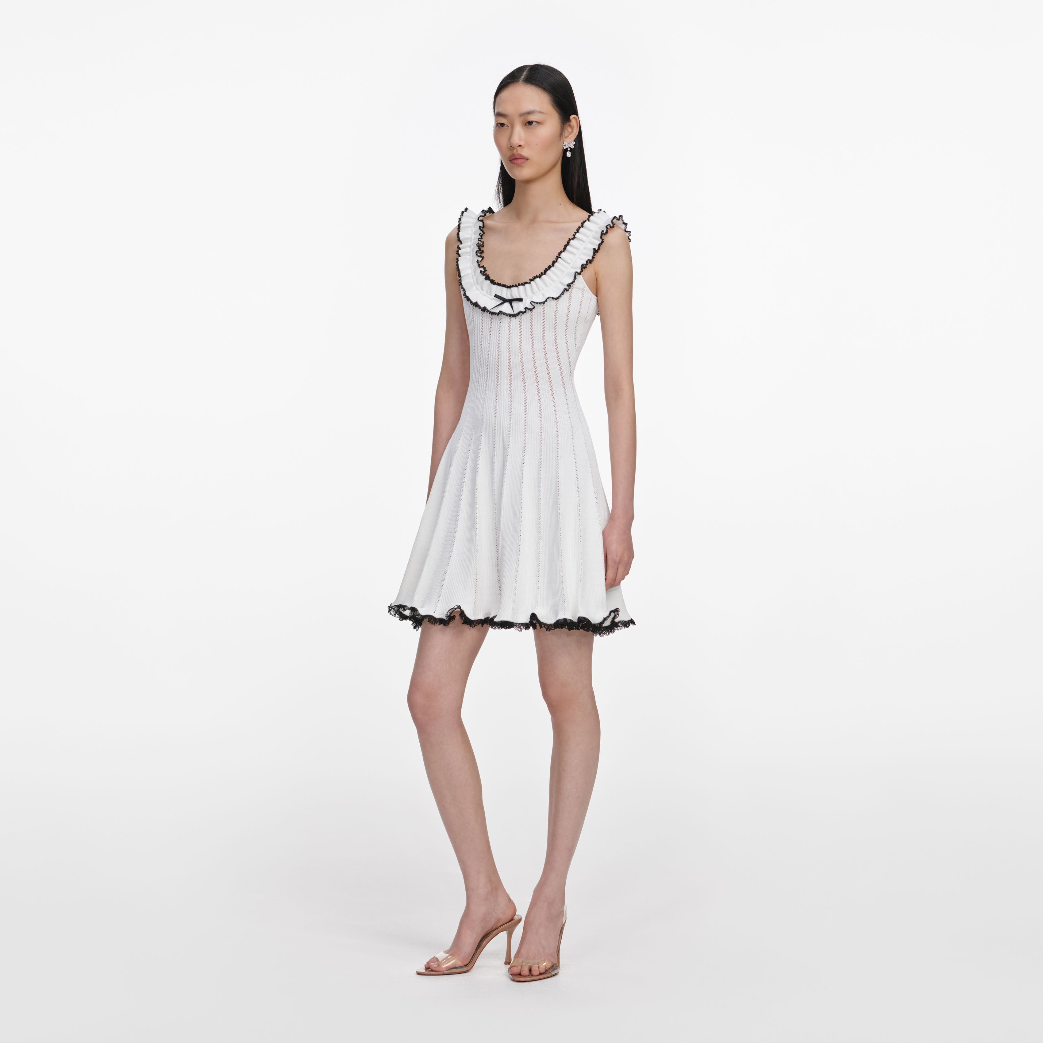 White Contrast Trim Knit Mini Dress