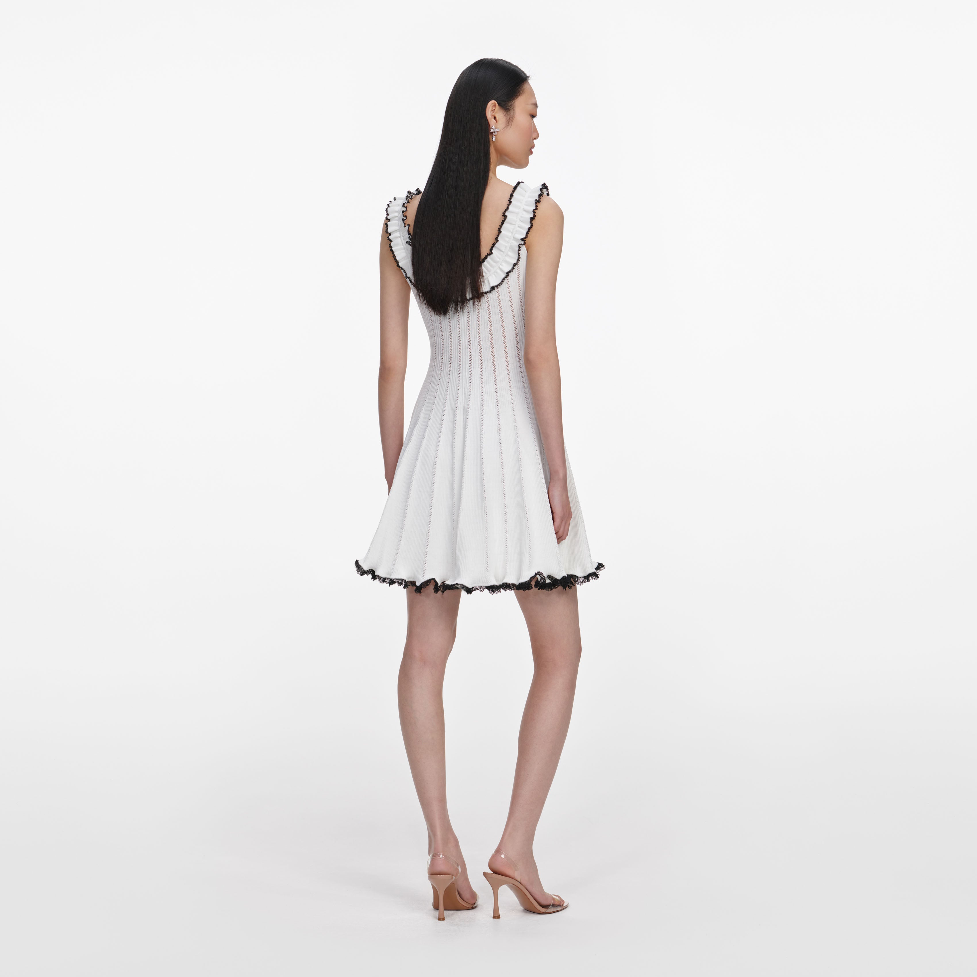 White Contrast Trim Knit Mini Dress – self-portrait