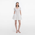White Pointelle Knit Flared Mini Dress