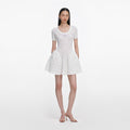 White Pointelle Knit Flared Mini Dress