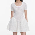 White Pointelle Knit Flared Mini Dress