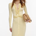 Yellow Viscose Knit Ruffle Midi Dress