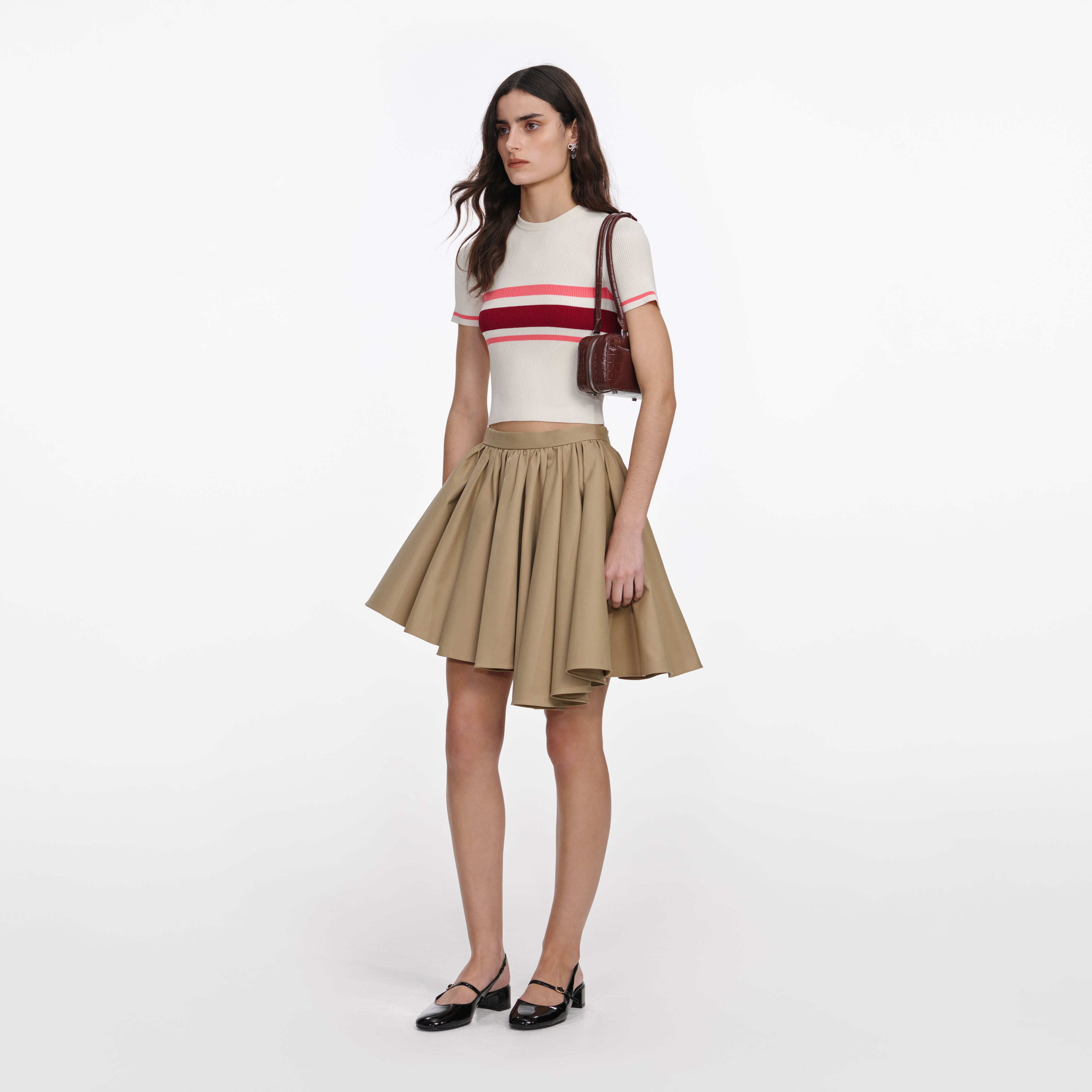 Tan Cotton Mini Skirt