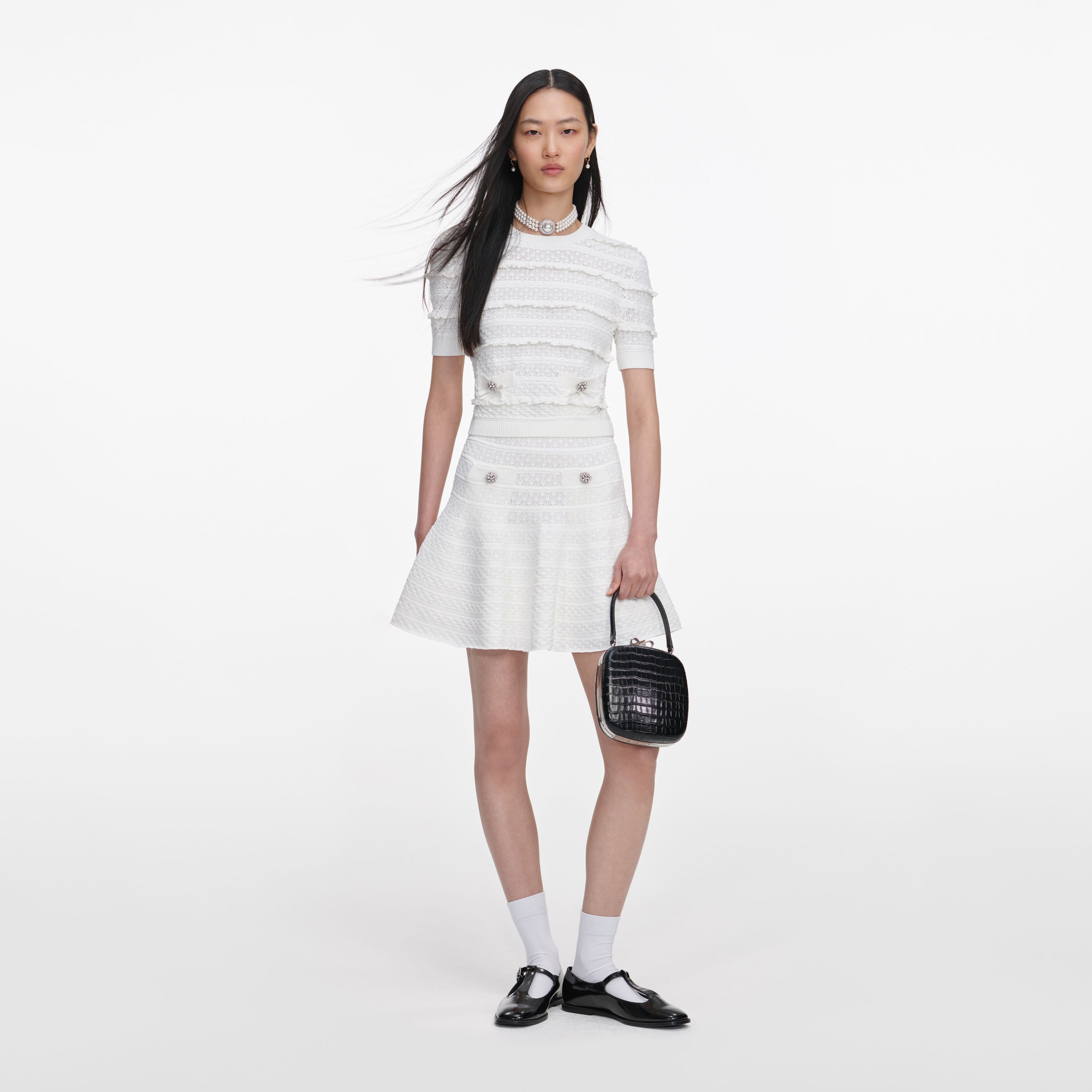 Pointelle White Sleeveless Top With Black and White Trim Detail main image 1