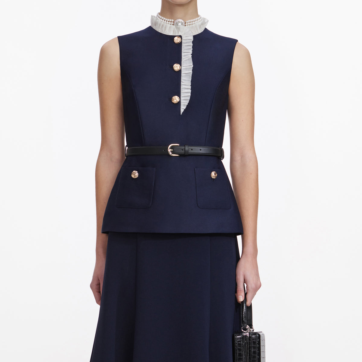 self portrait navy knit taffeta midi dress Contrast Frill – self-portrait sale-20251215