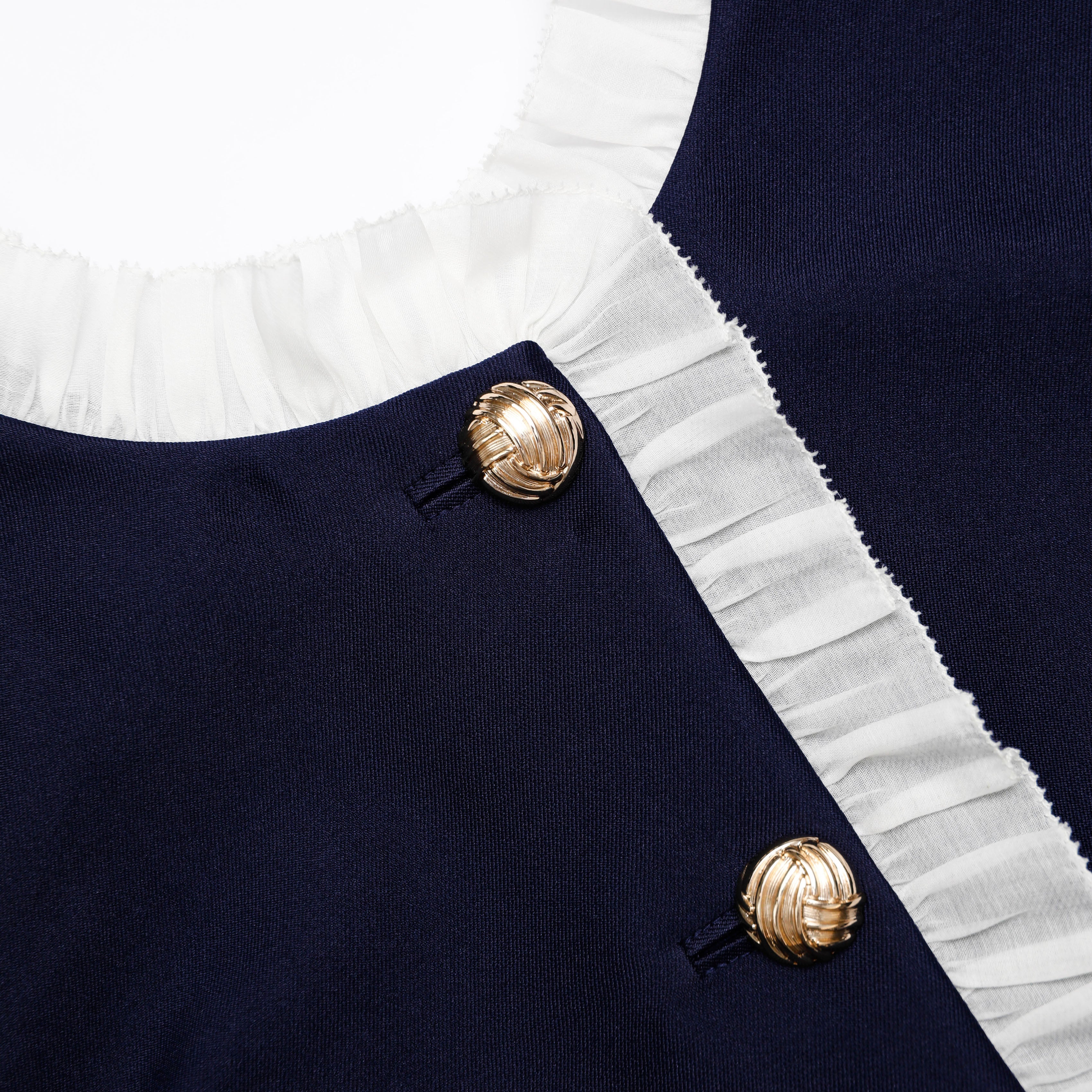 Navy Taffeta Contrast Frill Midi Dress