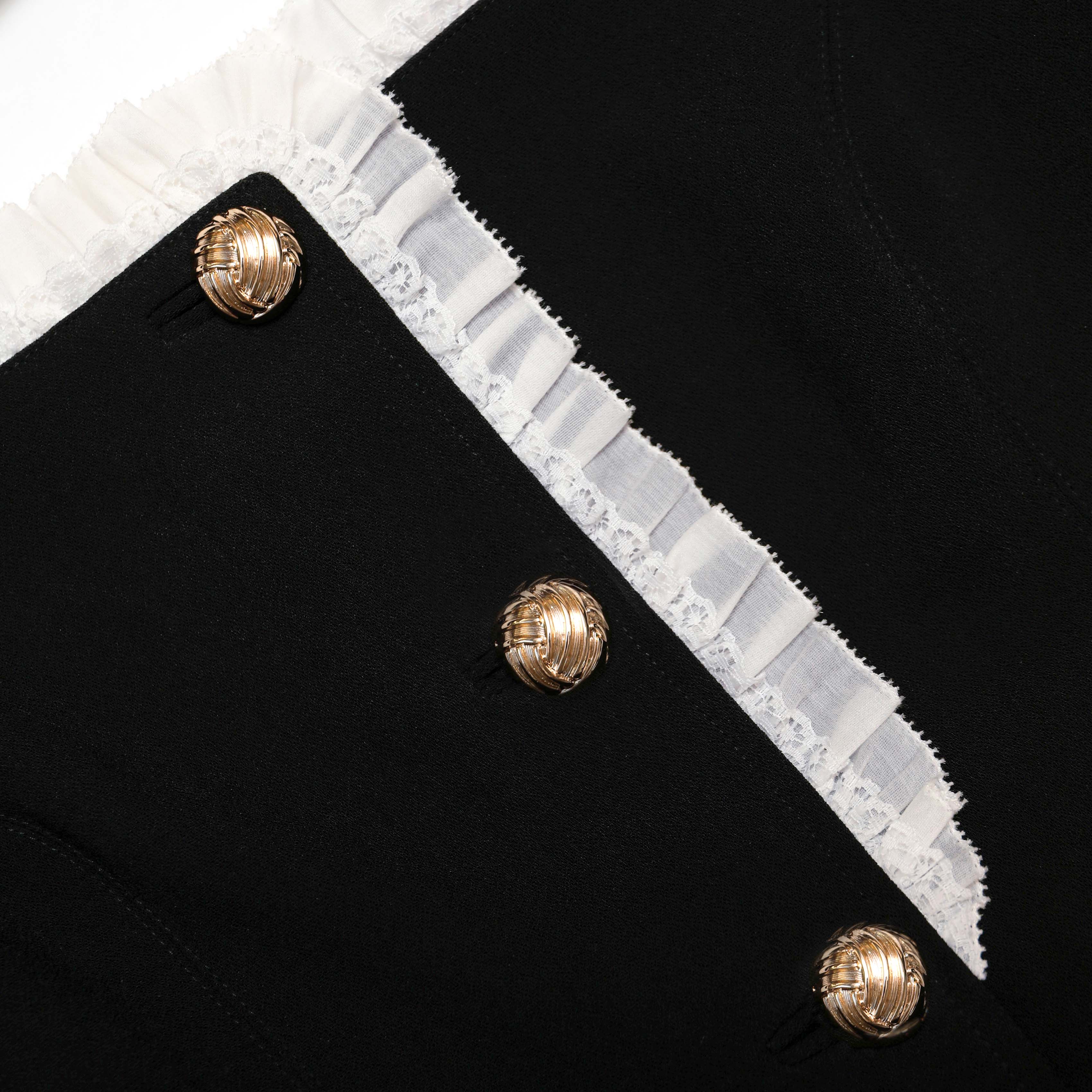 Black Crepe Contrast Frill Top