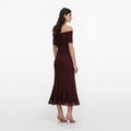 Burgundy Knit Lace Insert Midi Dress