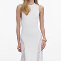White Knit Lace Insert Midi Dress