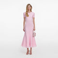 Pink Knit Lace Insert Midi Dress