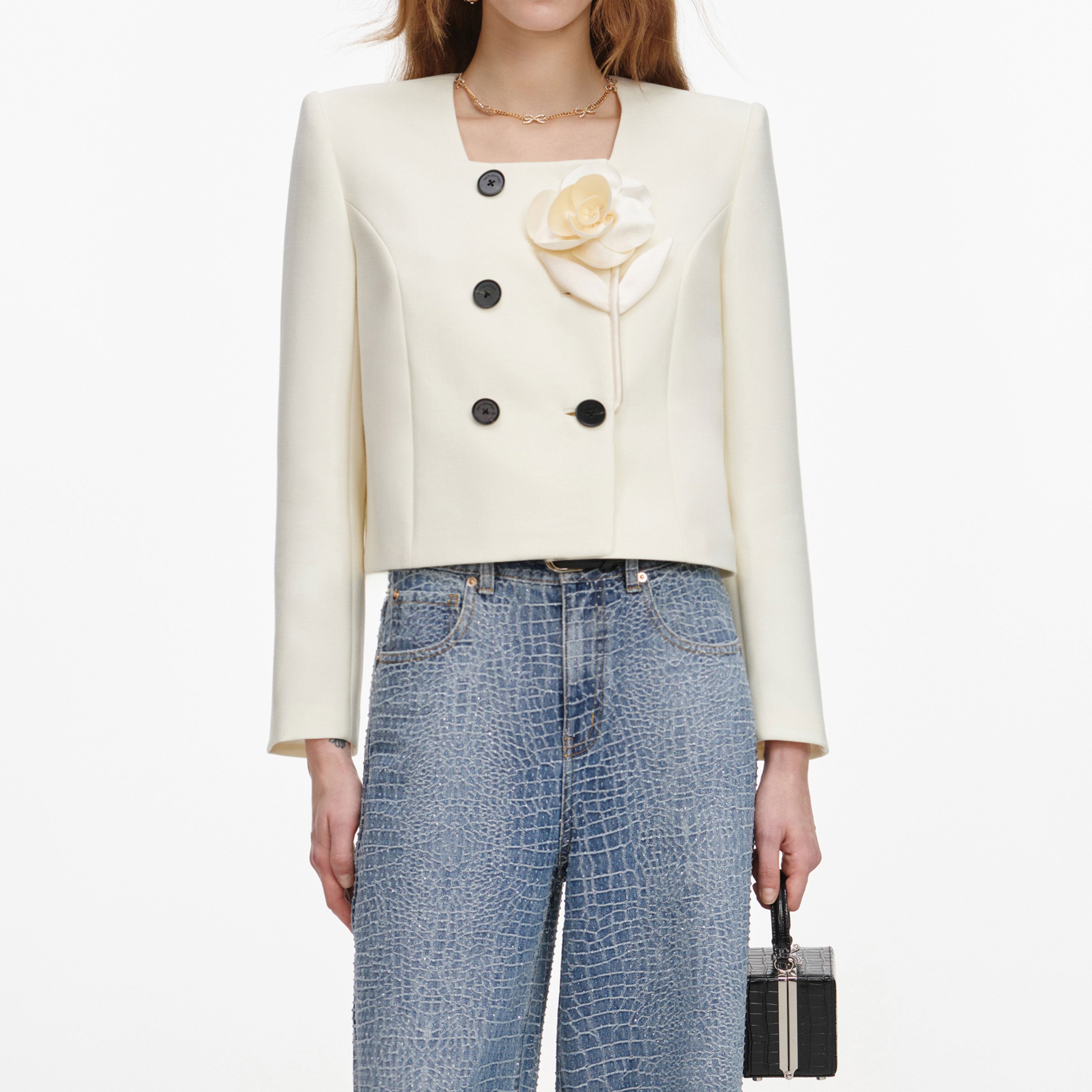 Cream 3D Flower Jacket – self-portrait
