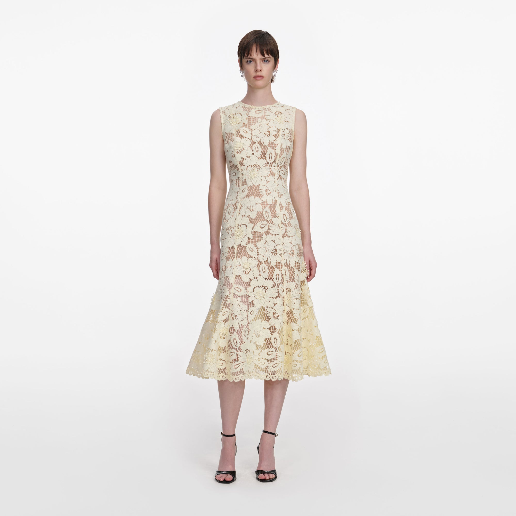 Yellow Crochet Lace Midi Dress