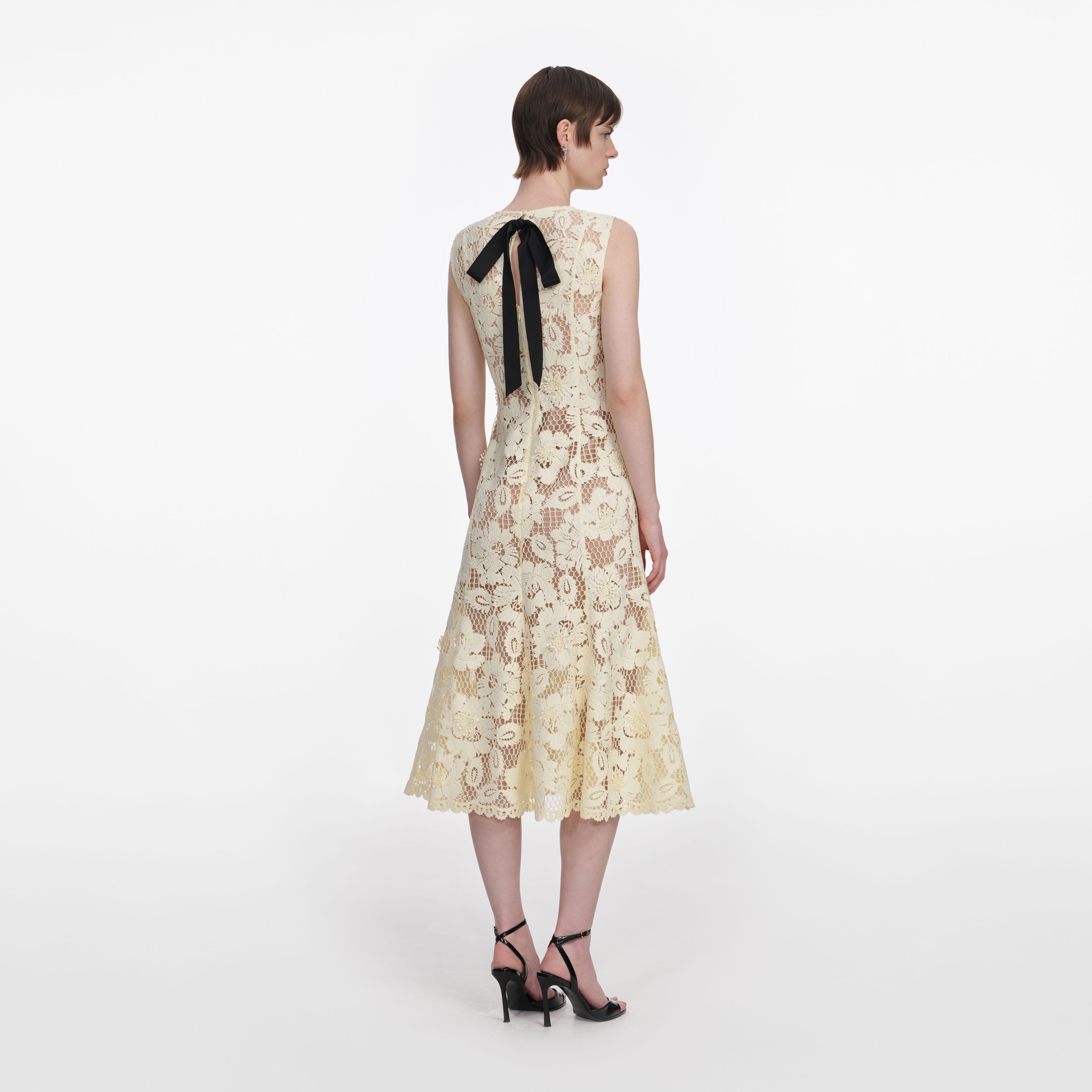 Yellow Crochet Lace Midi Dress