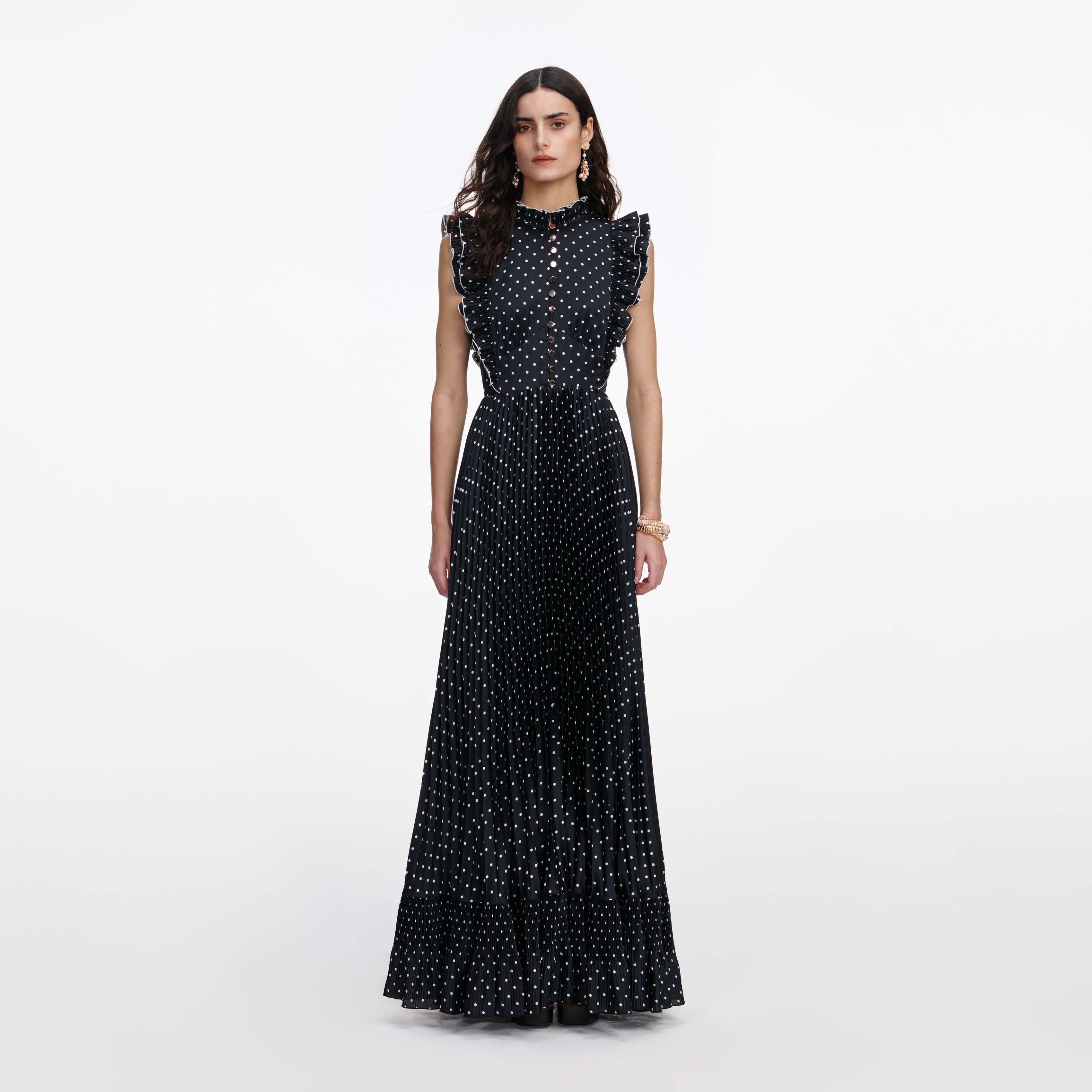 Black Polka Dot Frill Maxi Dress – self-portrait