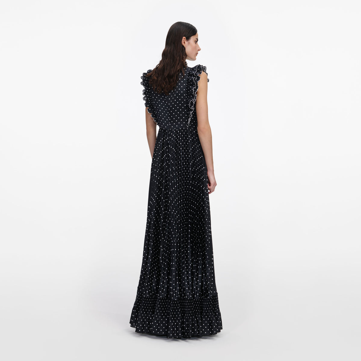 Black Polka Dot Frill Maxi Dress – self-portrait