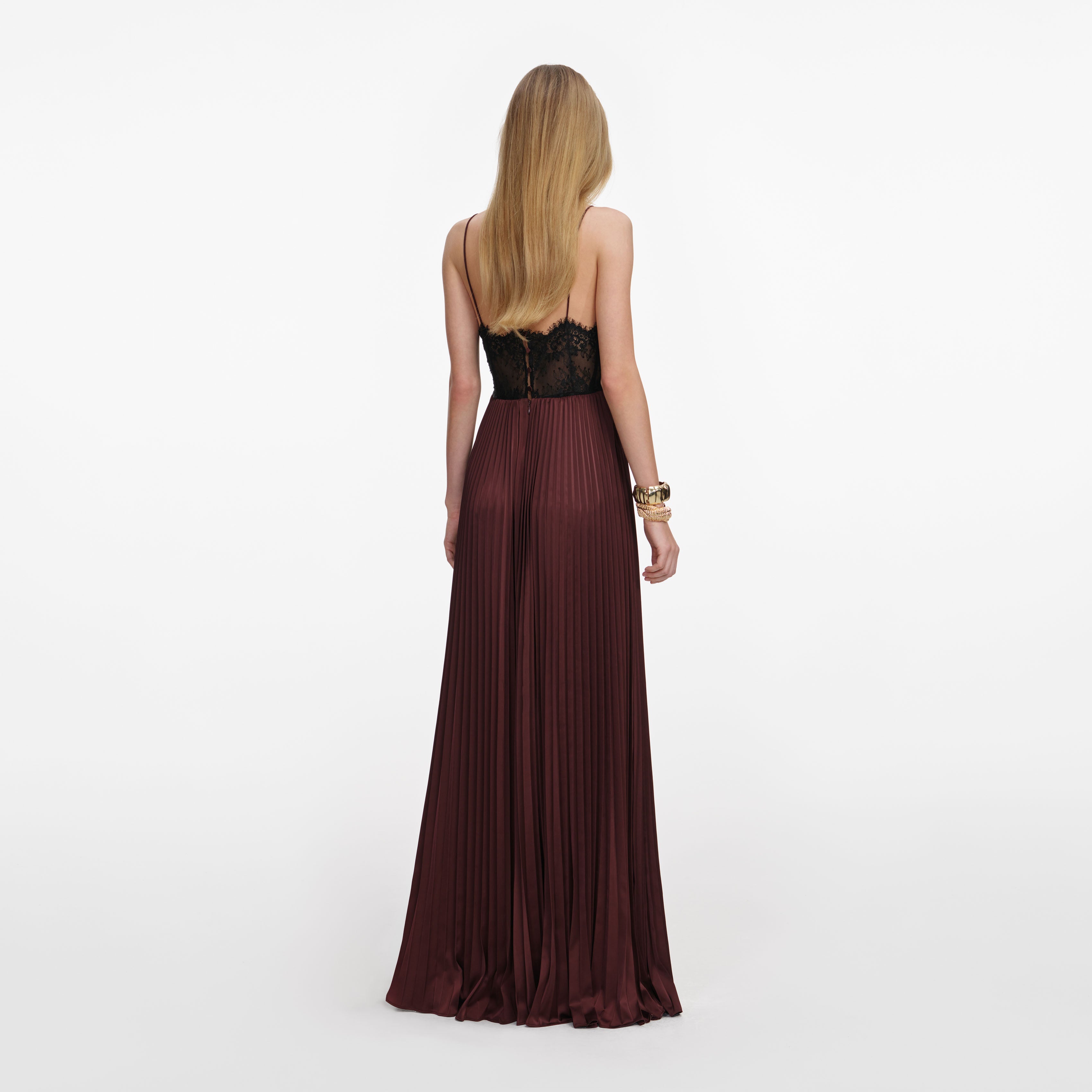 Brown Satin Lace Insert Maxi Dress