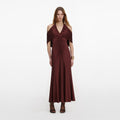 Brown Jersey Drape Midi Dress
