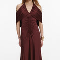 Brown Jersey Drape Midi Dress
