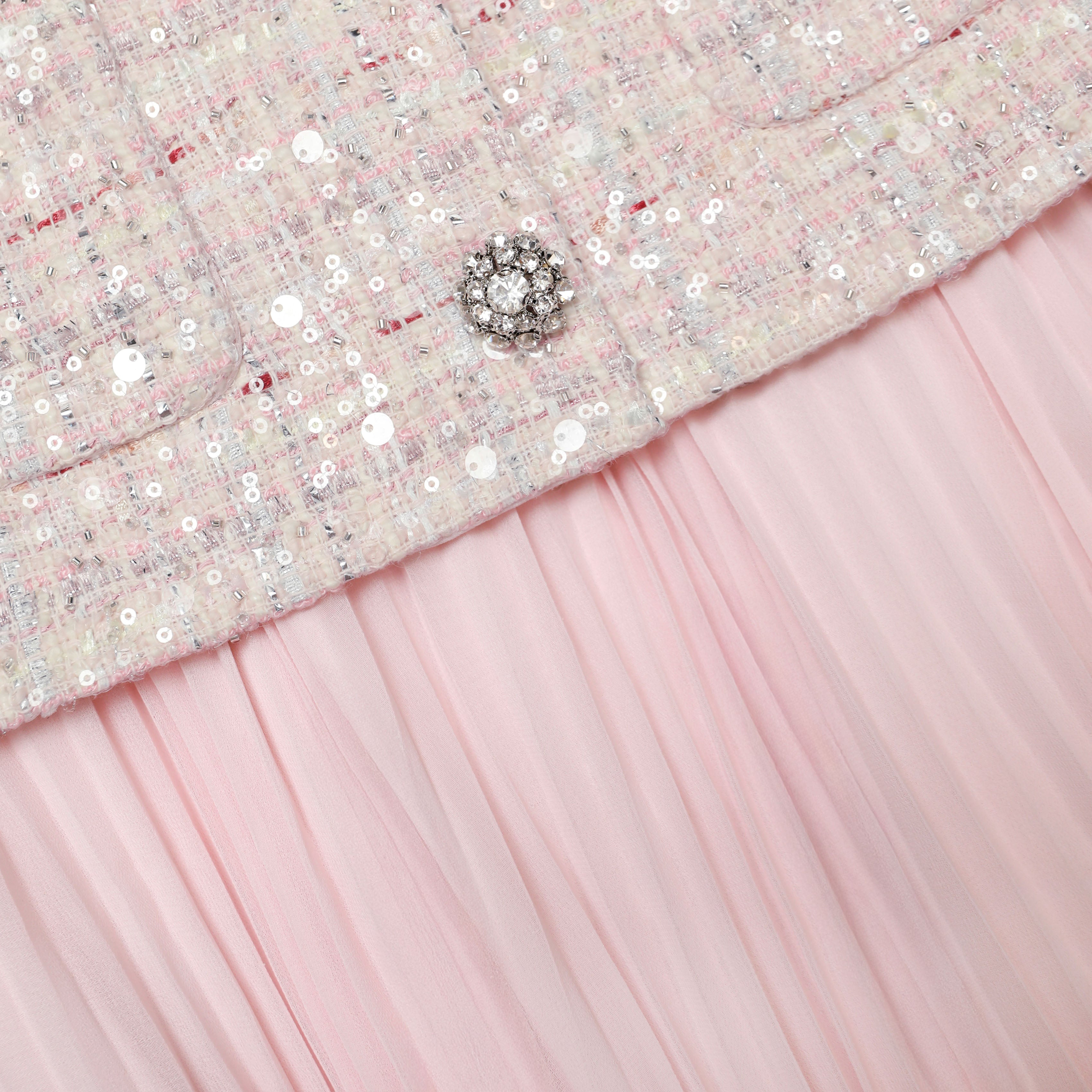 Pink Sequin Boucle Tailored Midi Dress