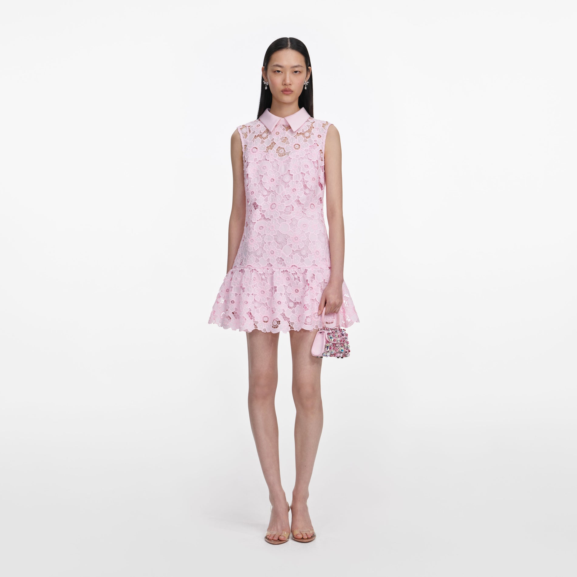 Pink Lace Collared Mini Dress