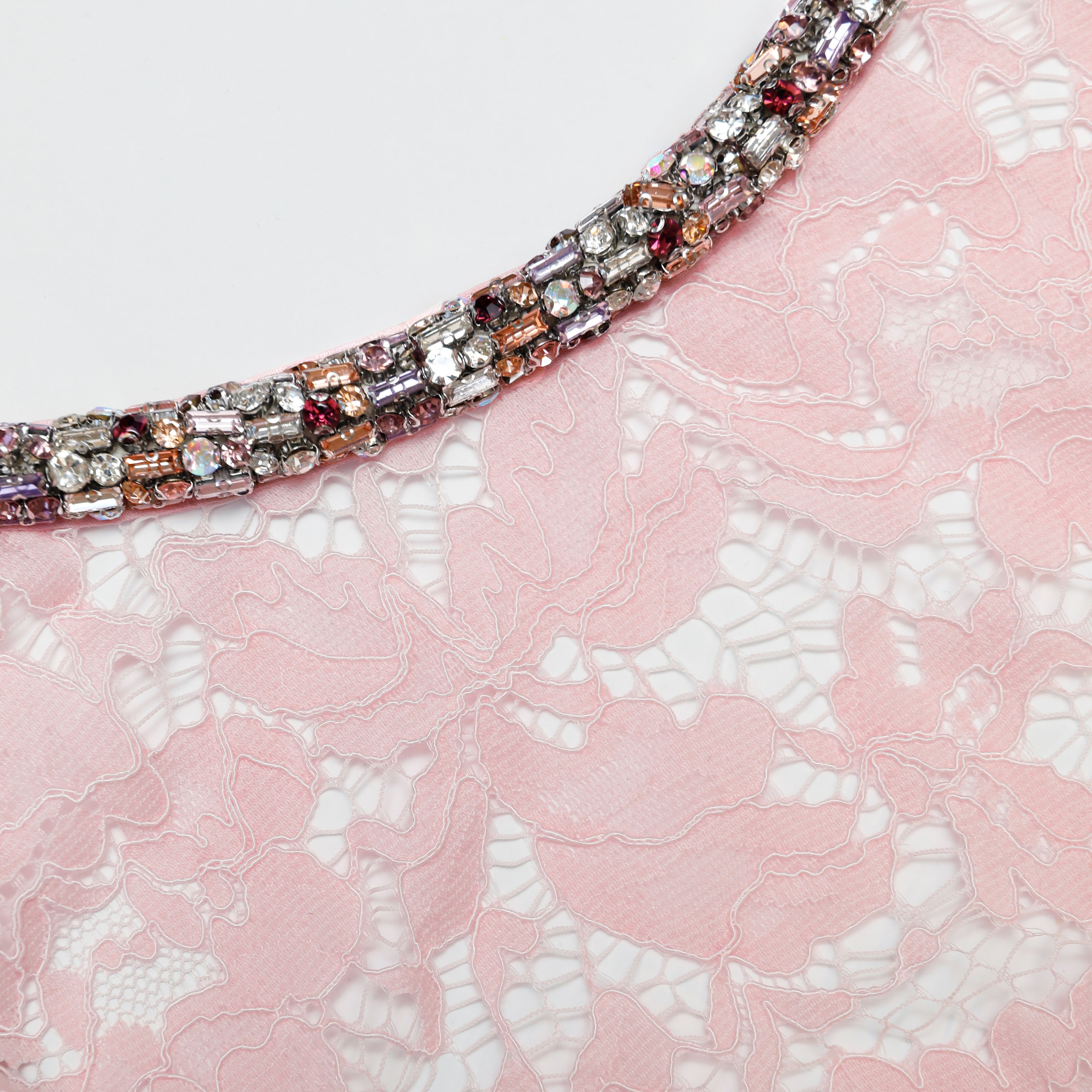 Pink Lace Crystal Mini Dress