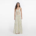 Yellow Metallic Chiffon Maxi Dress