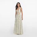 Yellow Metallic Chiffon Maxi Dress
