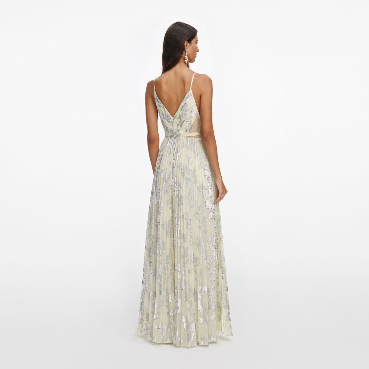 Yellow Metallic Chiffon Maxi Dress – self-portrait