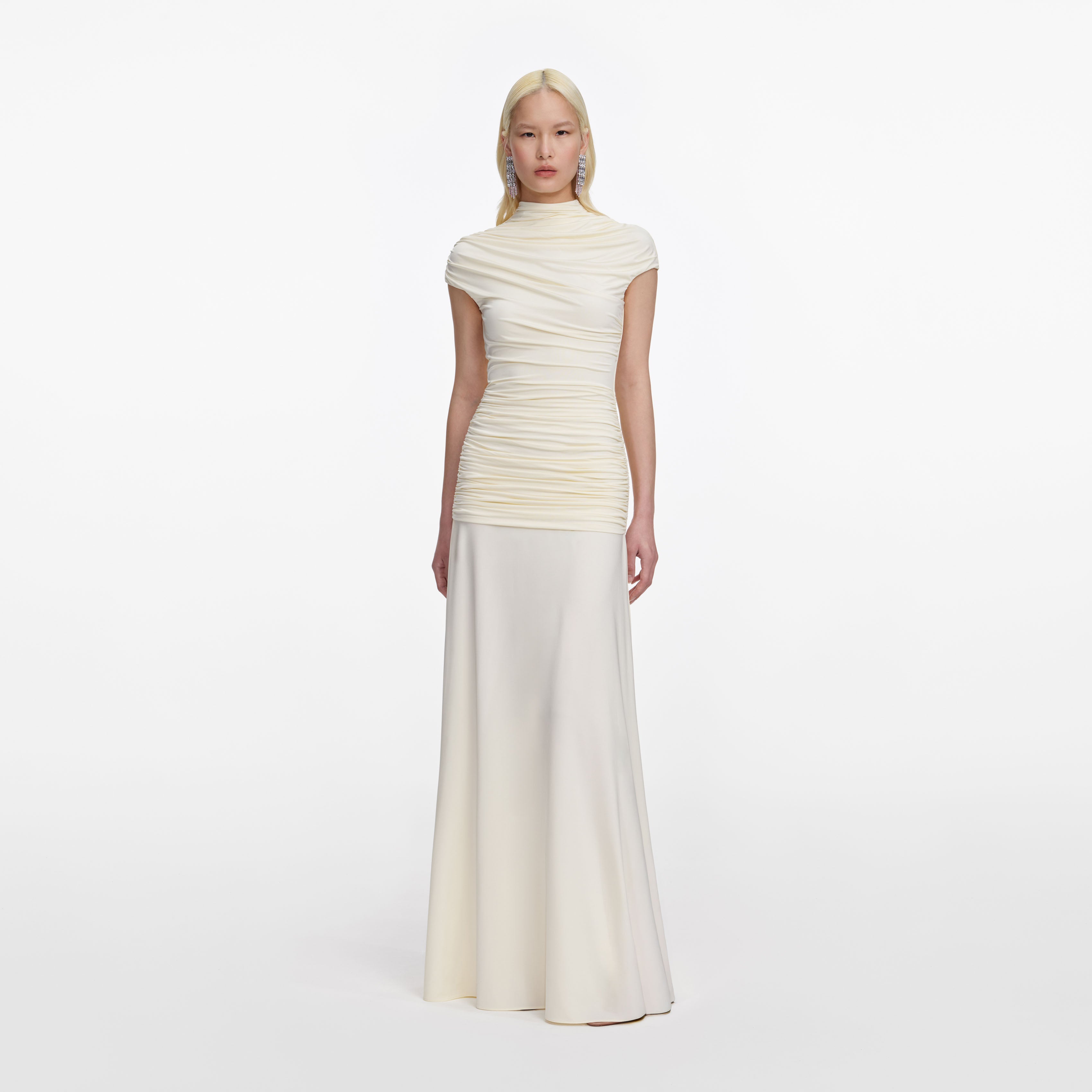 Yellow Jersey Draped Maxi Dress