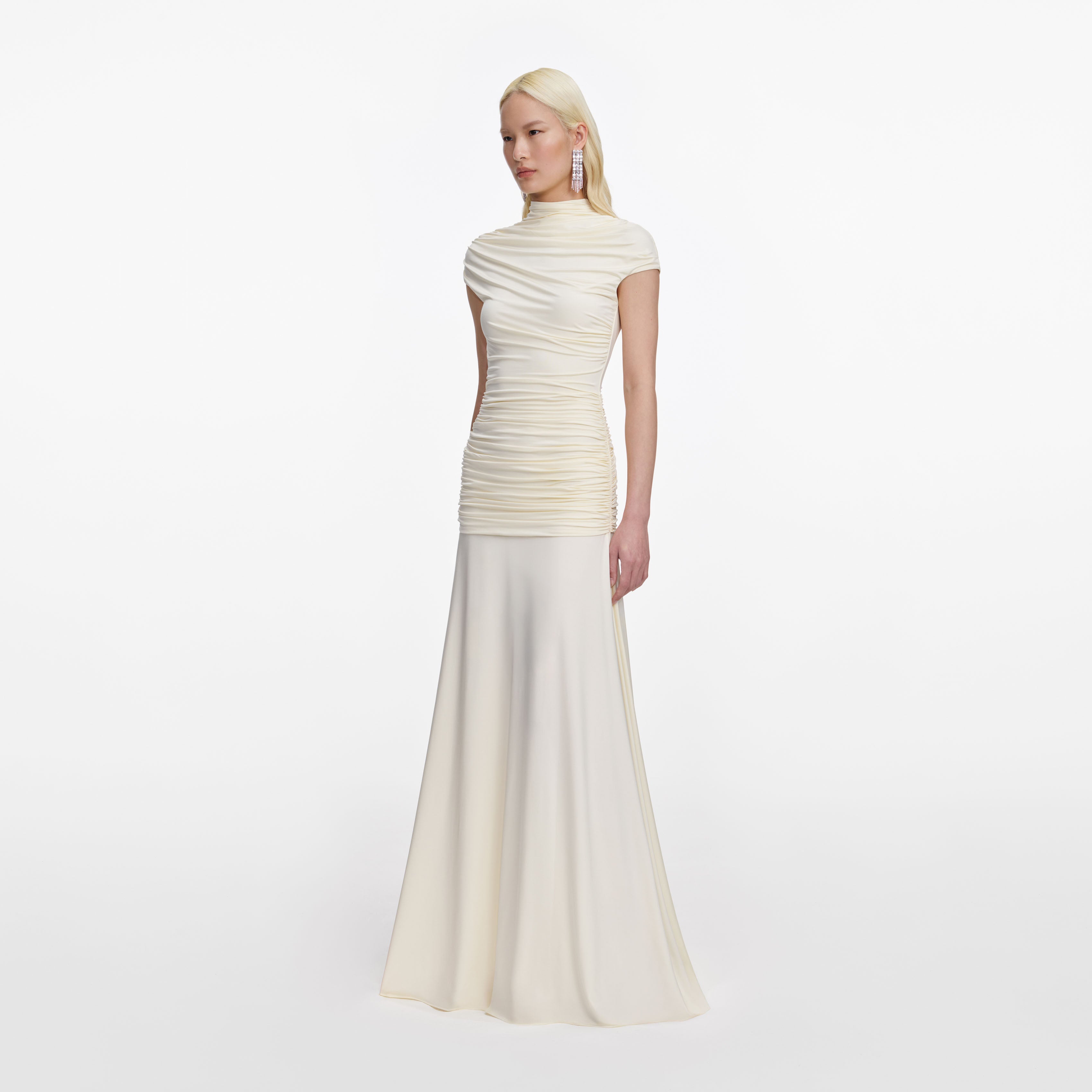 Yellow Jersey Draped Maxi Dress