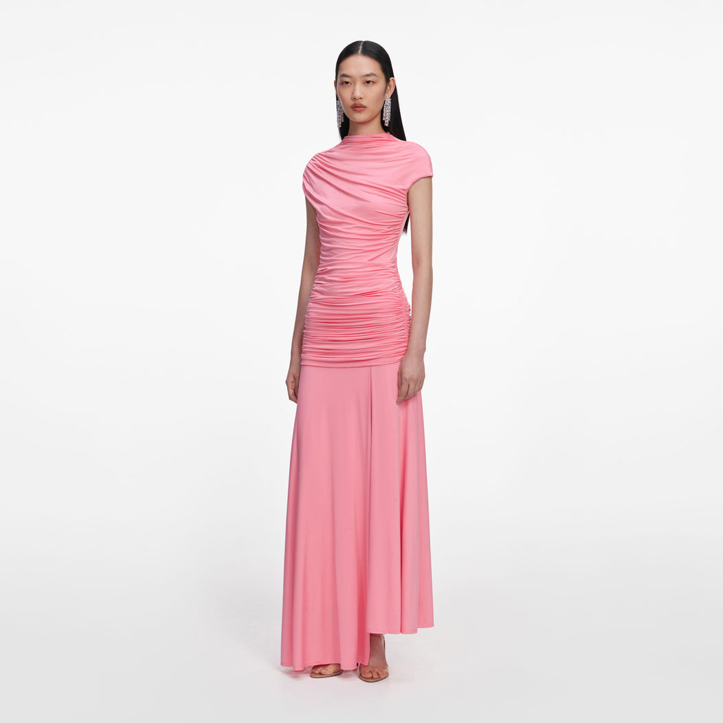 Pink Jersey Gathered Maxi Skirt