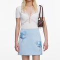 Blue Satin 3D Sequin Flower Mini Skirt