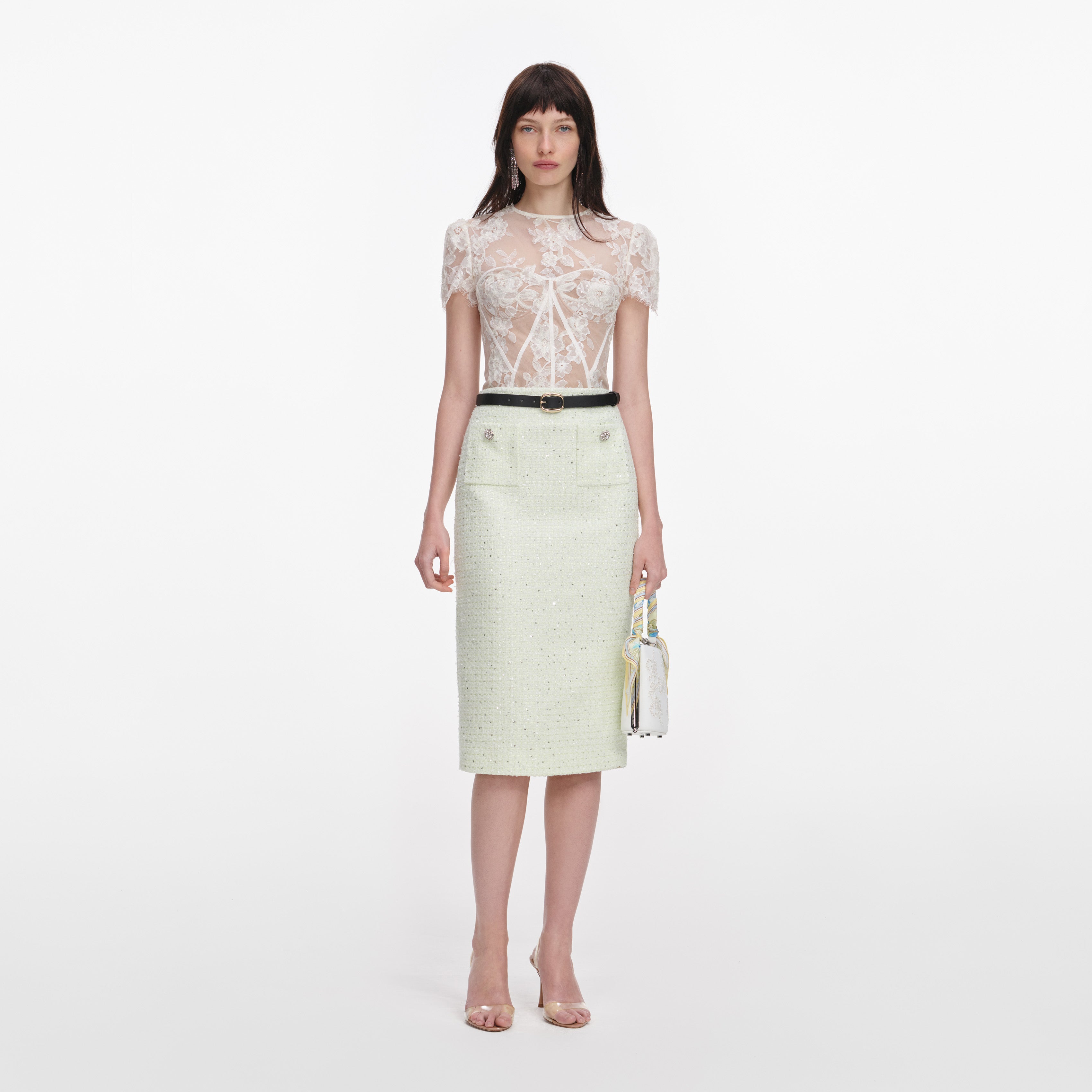 White Sequin Lace Top