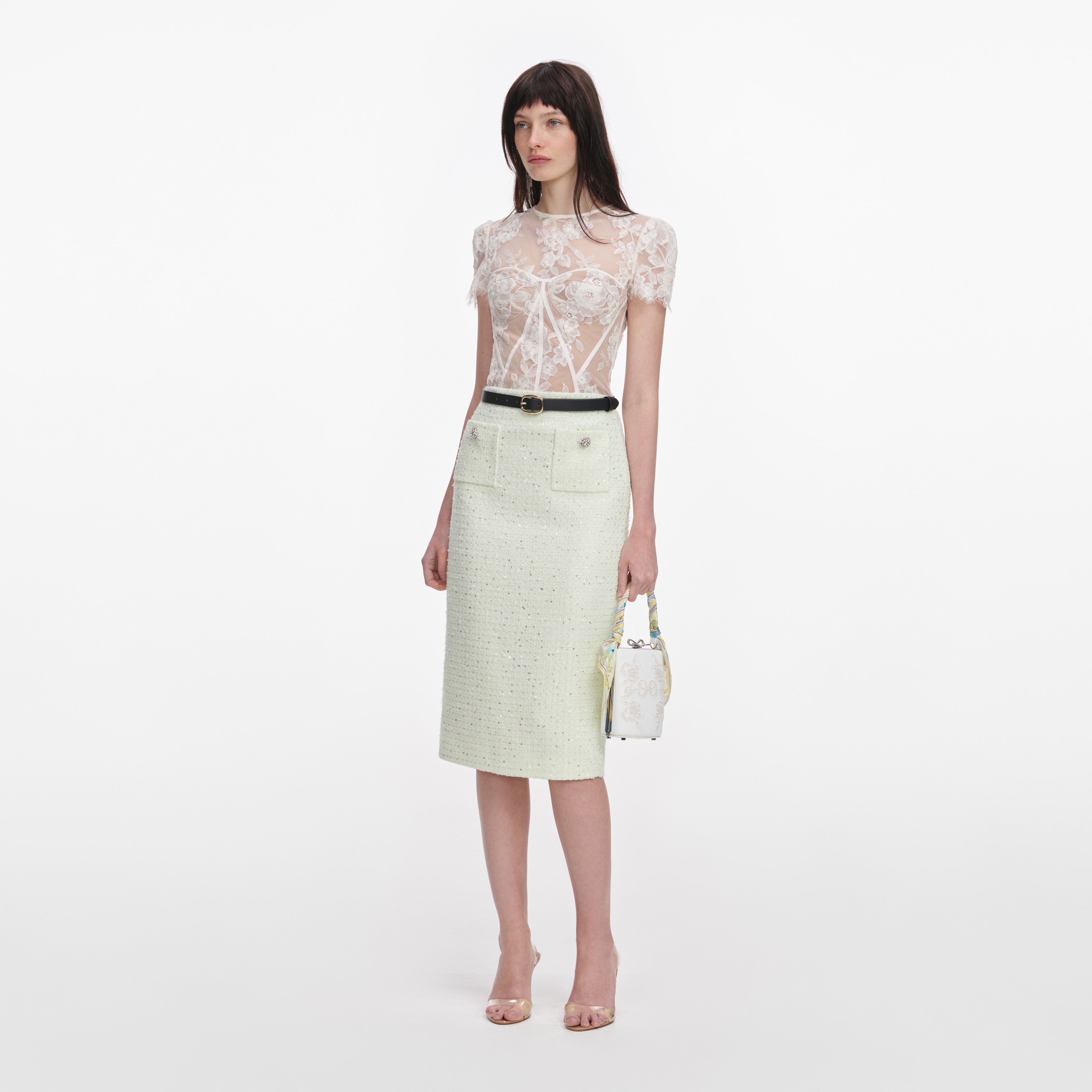 White Sequin Lace Top