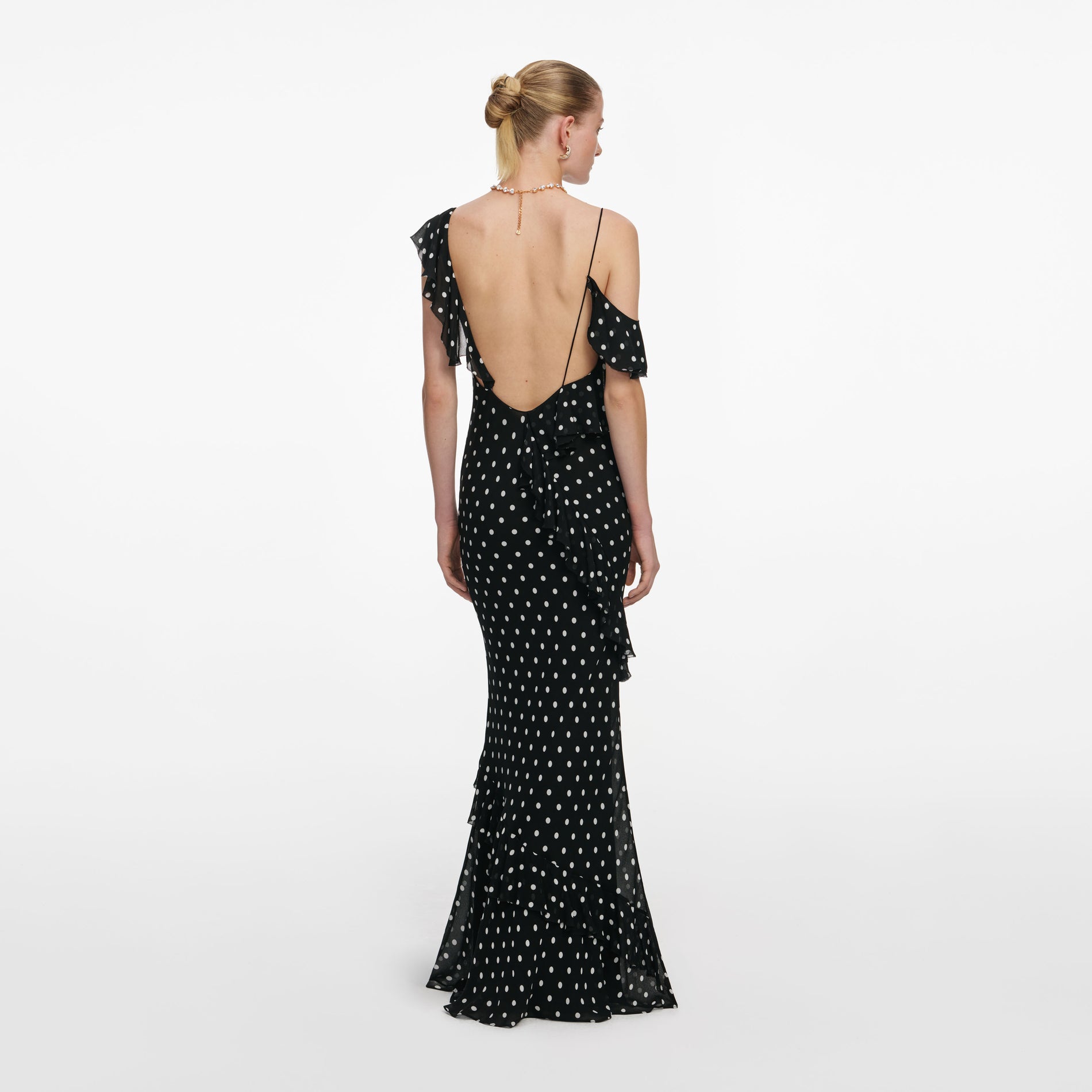 Black Polka Dot Georgette Maxi Dress