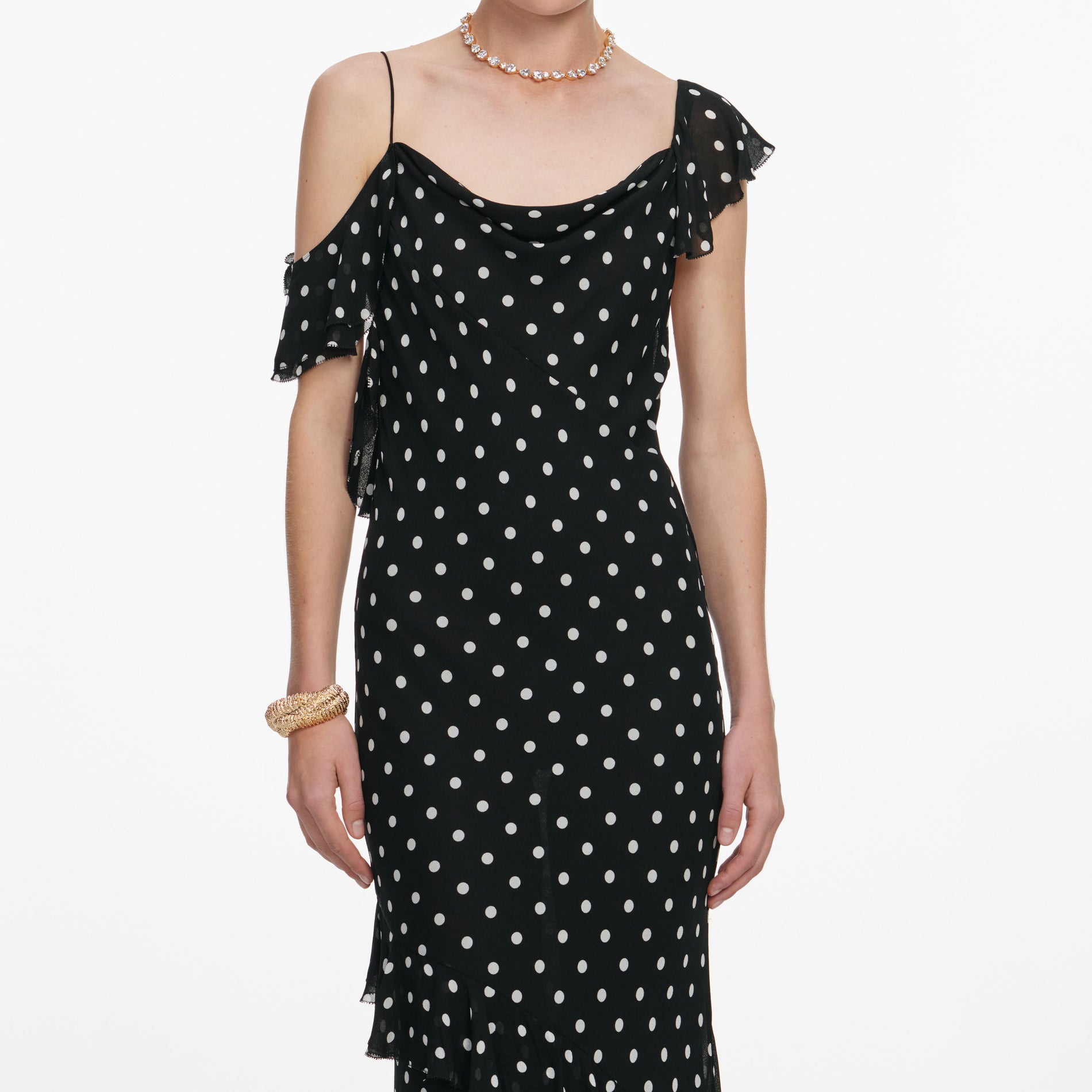 Black Polka Dot Georgette Maxi Dress