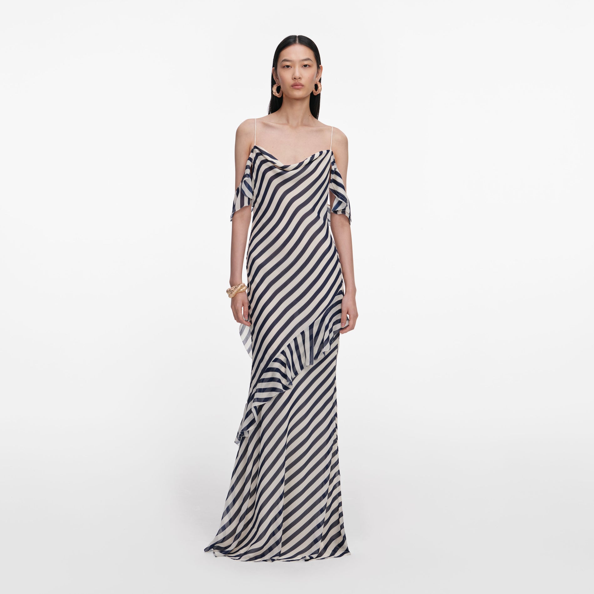 Navy Stripe Georgette Maxi Dress