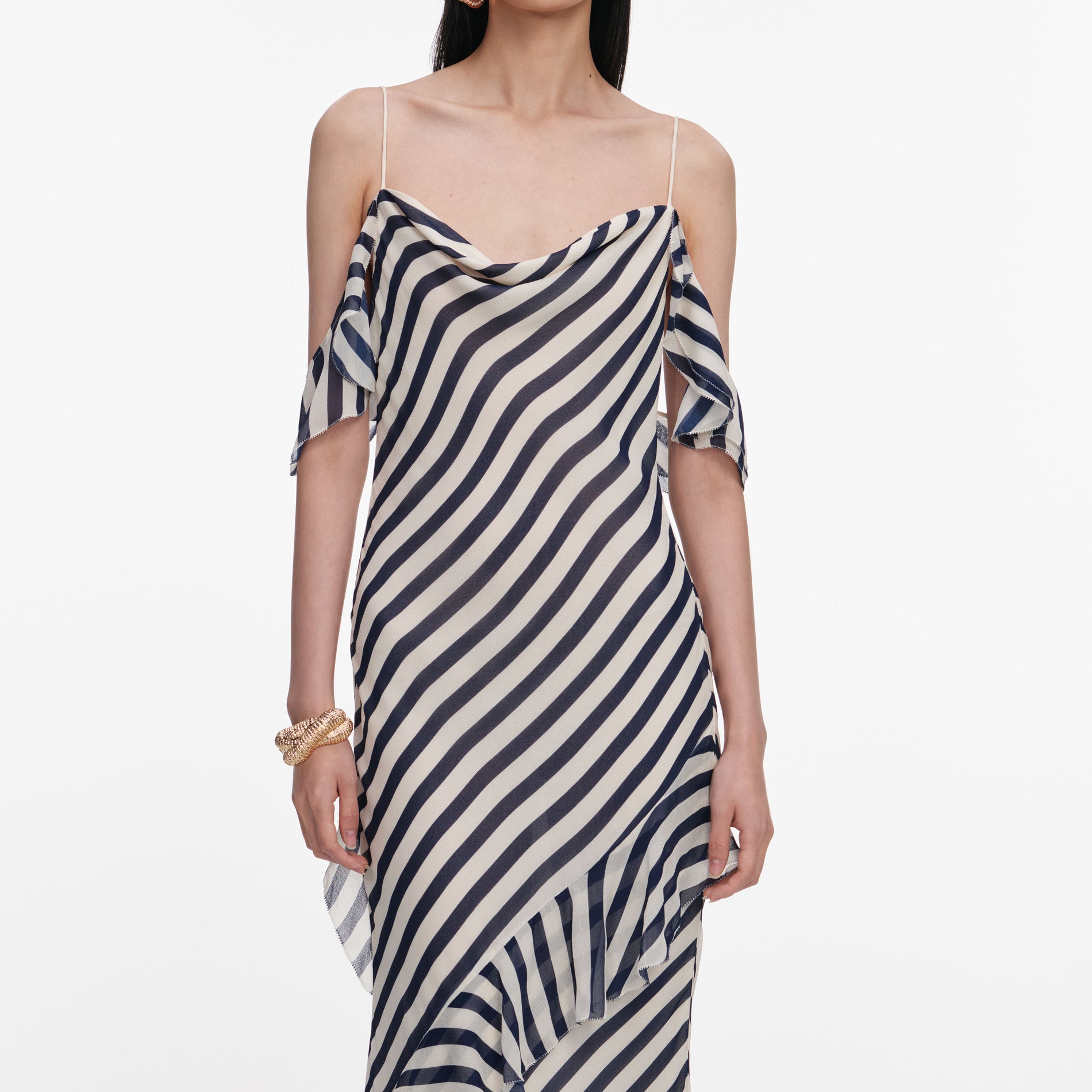 Navy Stripe Georgette Maxi Dress